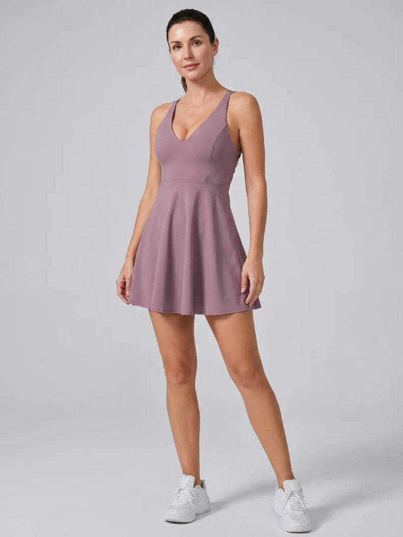 QUINN V NECK FLARED TENNIS DRESS - Lavesna